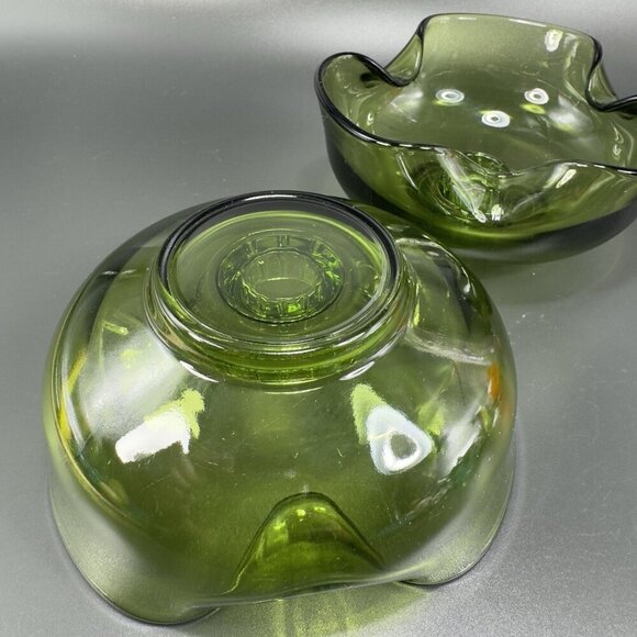 Anchor Hocking Modern Avocado Candlestick Holders Green Set 2 Folded Edge Votive - Picture 7 of 15